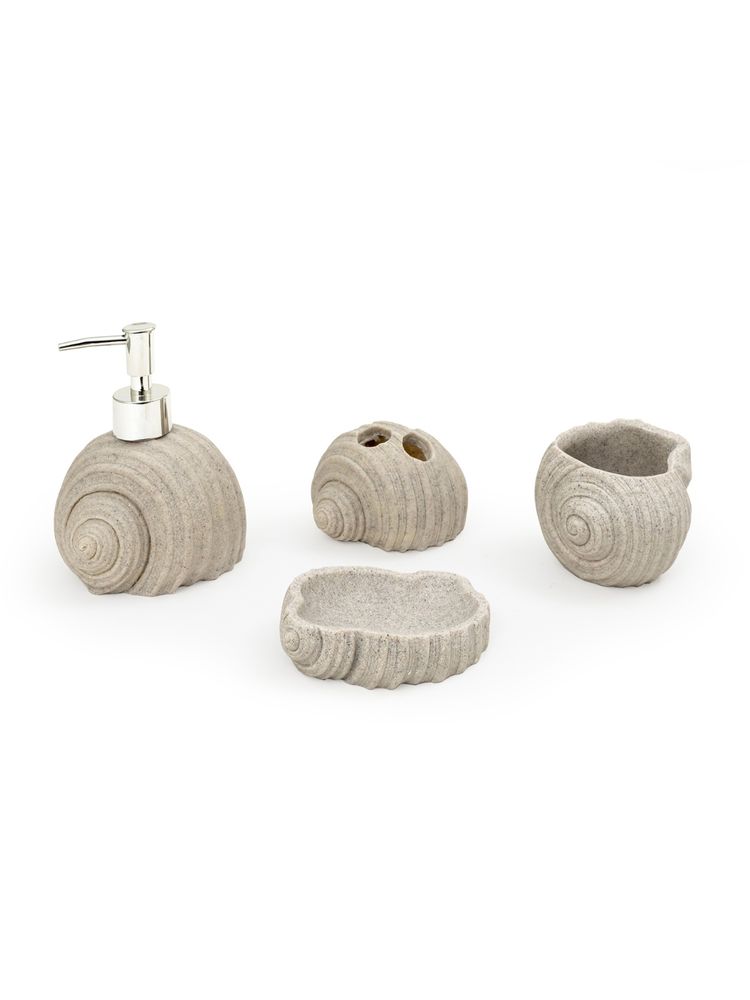 EZ Life Seramica Luxury Resin Stoneware 4 Piece Bathroom Set Gray Sea Shells-picture-17