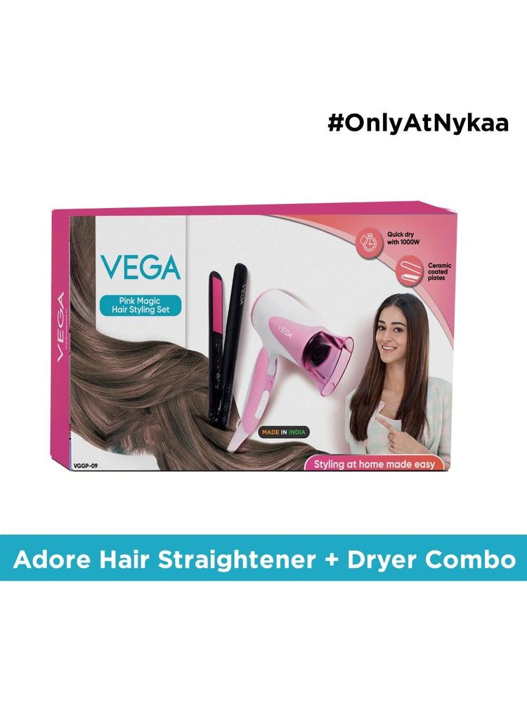 VEGA Pink Magic Hair Styling Set, Hair Straightener & Dryer Combo Pack (VGGP-09)
