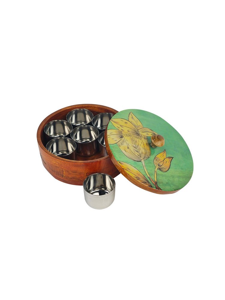 The Better Home Wooden Masala Box For Kitchen 7 Stainless Steel Jars-image-8