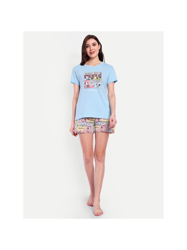 Bedtime Story Blue Peanut Comic T-Shirt with Shorts-image-4