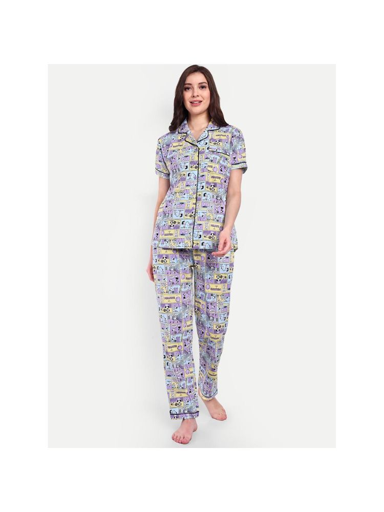 Bedtime Story Multi-Colour Comic Strip Notch Collar Shirt with Pyjama-image-31