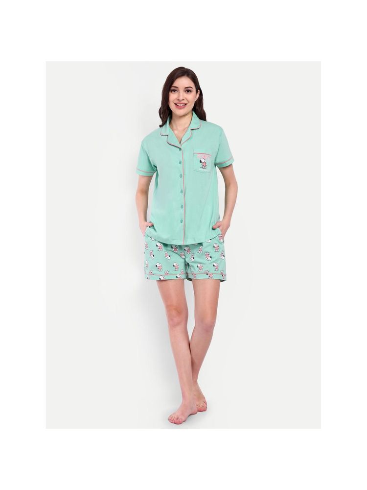 Bedtime Story Green Notch Collar Shorts with Shirt-image-20