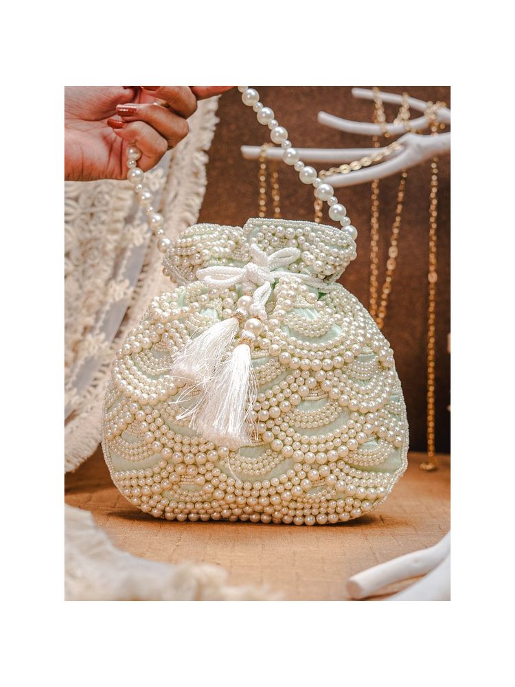 NR BY NIDHI RATHI White Pearl Embellished Potli Bag-picture-34