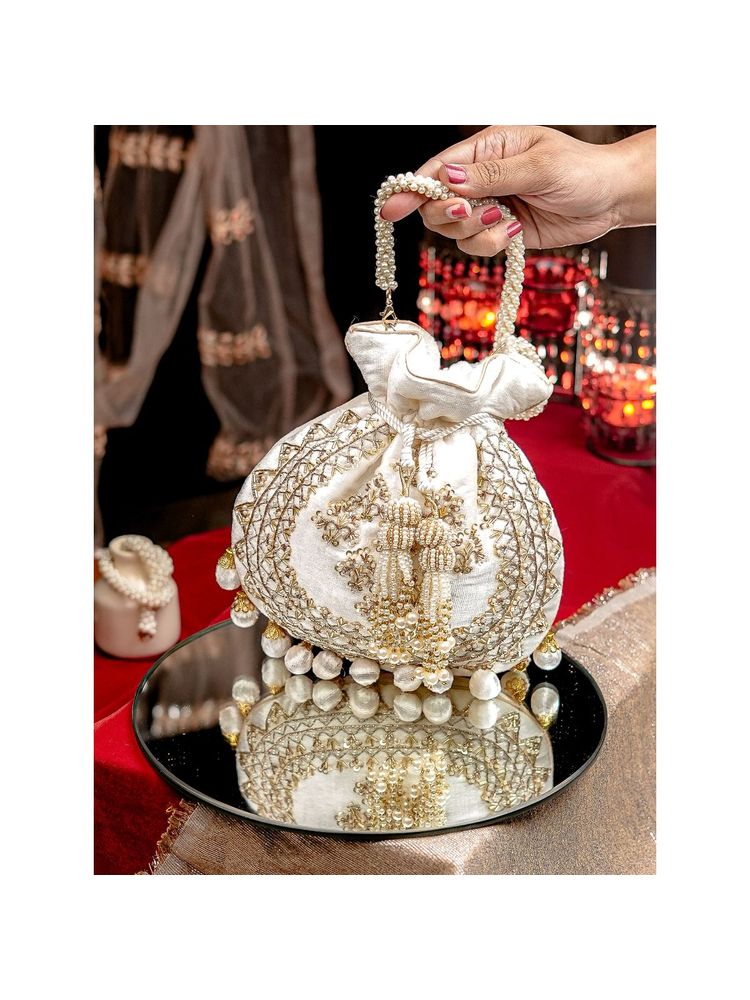 NR BY NIDHI RATHI White and Gold Embellished Potli Bag-picture-35