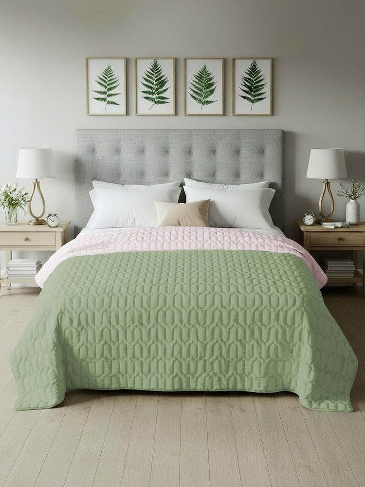 Urban Space Quilted 200 GSM Reversible Winter Comforter, Bed, Green & Pink-picture-42