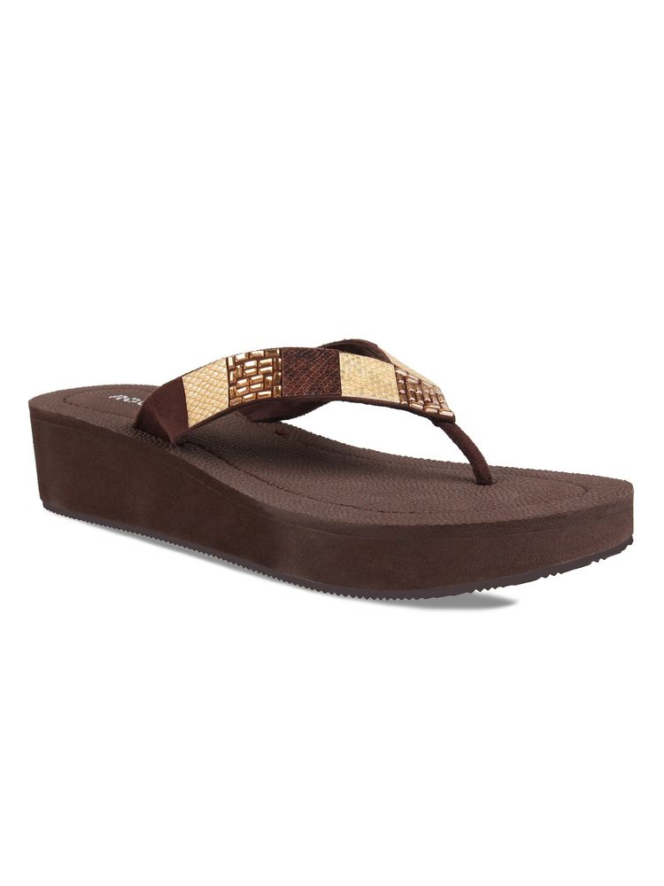 ROCIA By Regal Women Solids Brown Thong Strap Wedge With Stone Work-picture-23