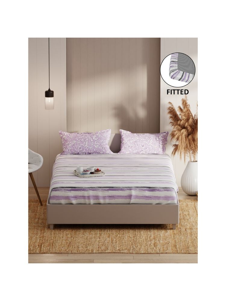 KOPA Fitted Double Bed Sheet With Pillow Covers (Bio-Soft Feel) Geometric-Grey/Purple (Queen)-picture-7