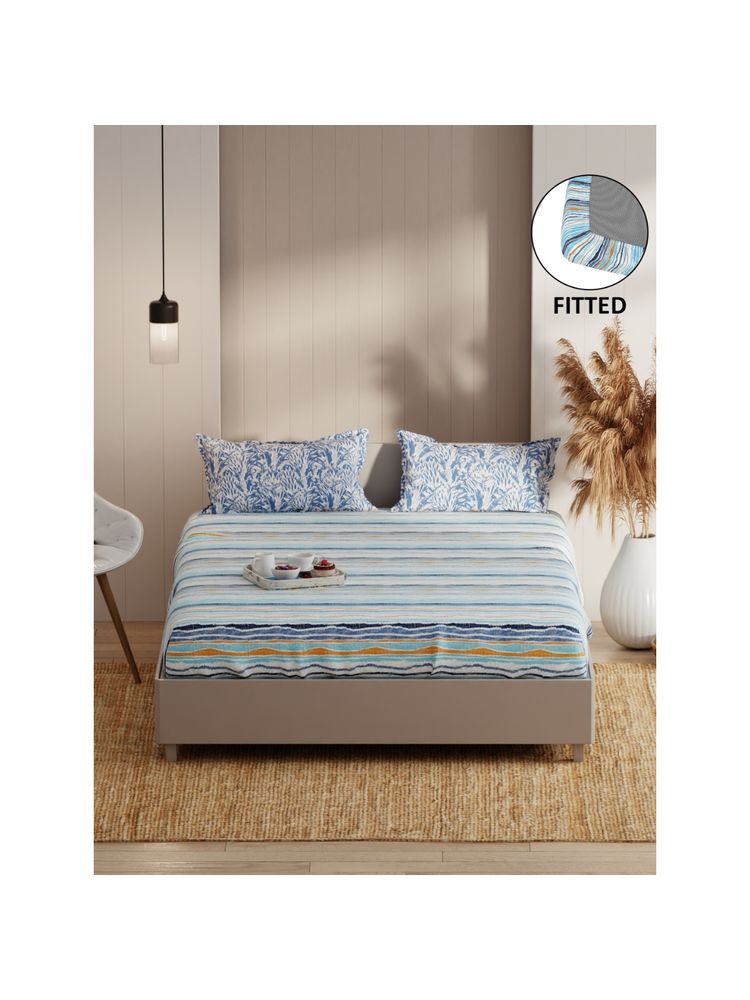 KOPA Fitted Double Bed Sheet With Pillow Covers (Bio-Soft Cotton Feel) Blue (Queen)-image-15