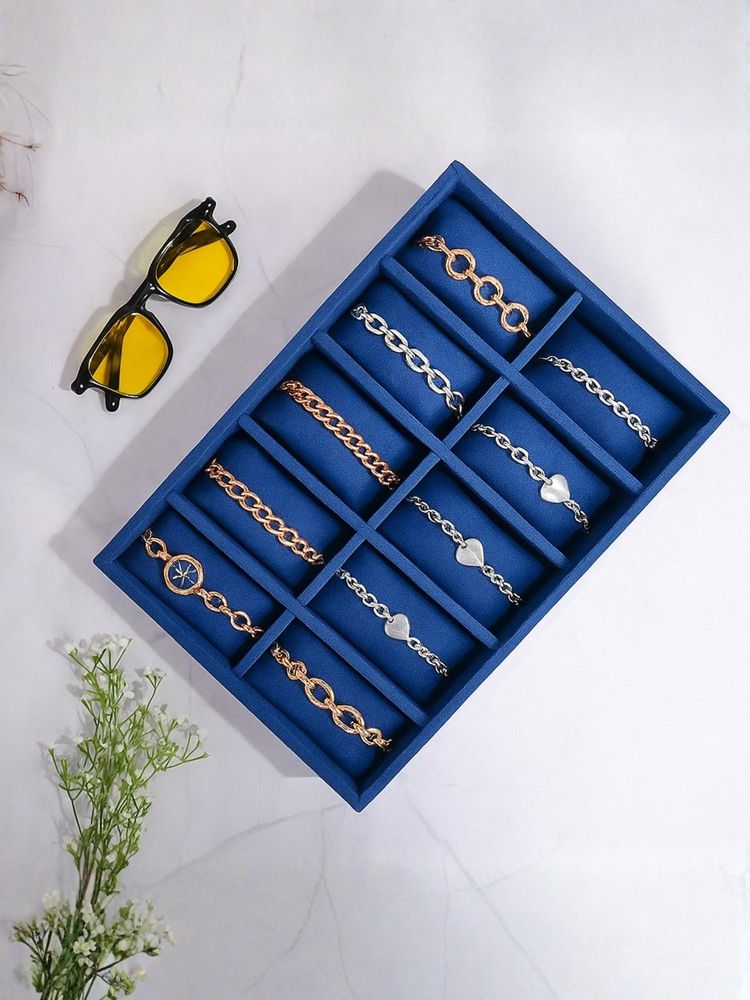 La Trove Blue Premium Velvet 10 Slot for Wardrobe Closet Bracelets Organizer Tray-picture-4