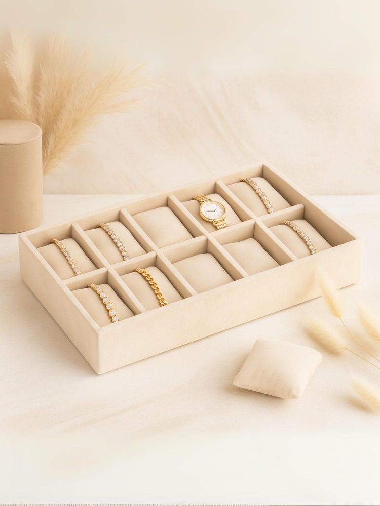 La Trove Cream Premium Velvet 10 Slot for Wardrobe Closet Bracelets Organizer Tray-image-43