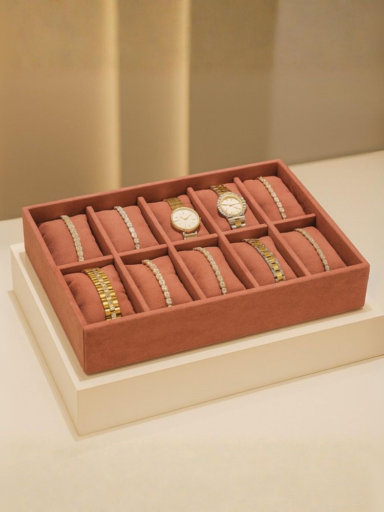 La Trove Pink Premium Velvet 10 Slot for Wardrobe Closet Bracelets Organizer Tray-picture-21