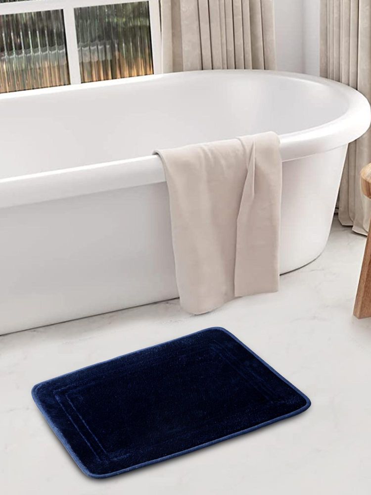 FABINALIV Blue Solid Polyester Bath Mat (60 x 40 cm)-picture-17