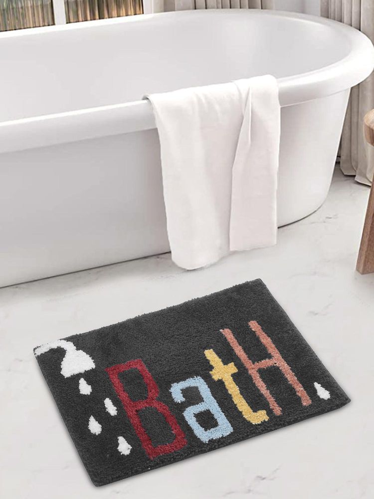 FABINALIV Grey Abstract Cotton Blend Anti Skid Bath Mat (60 x 40 cm)-image-45