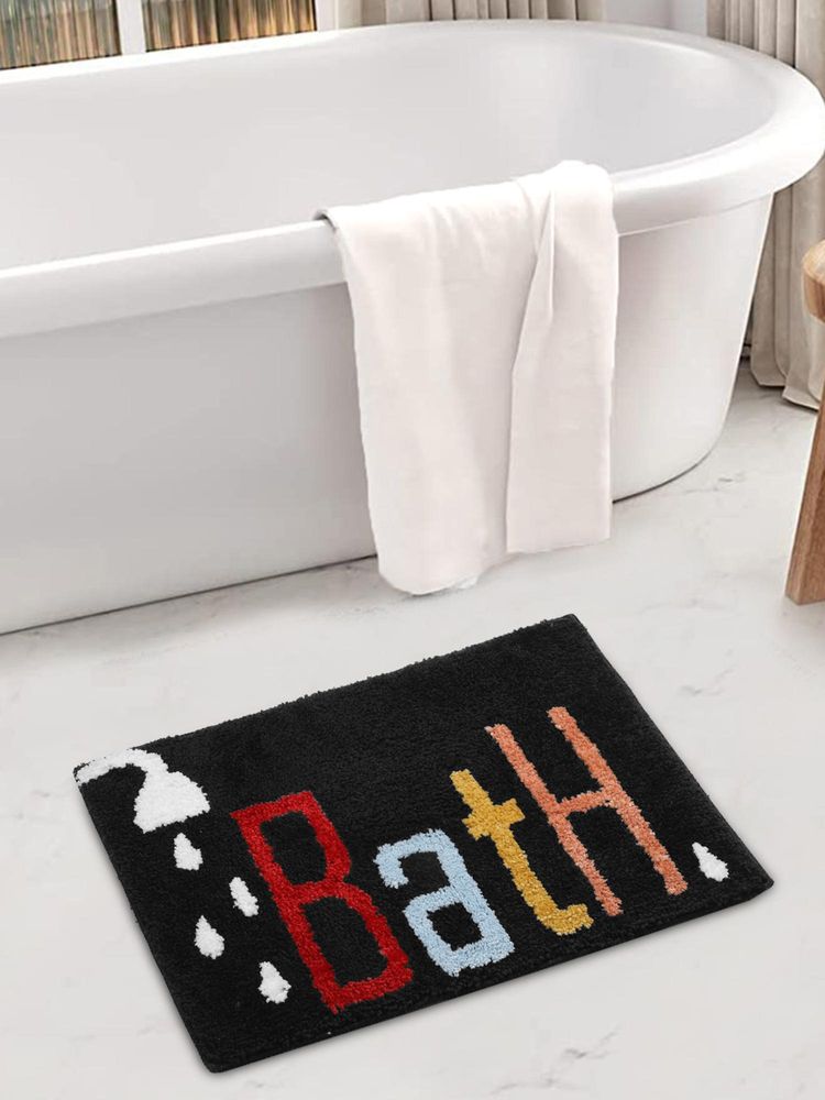 FABINALIV Black Abstract Cotton Blend Anti Skid Bath Mat (60 x 40 cm)-image-43