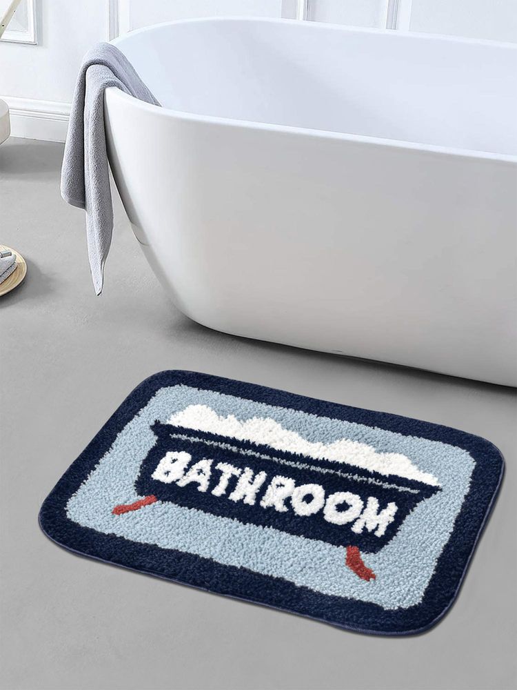 FABINALIV Blue Abstract Cotton Blend Anti Skid Bath Mat (60 x 40 cm)-image-8