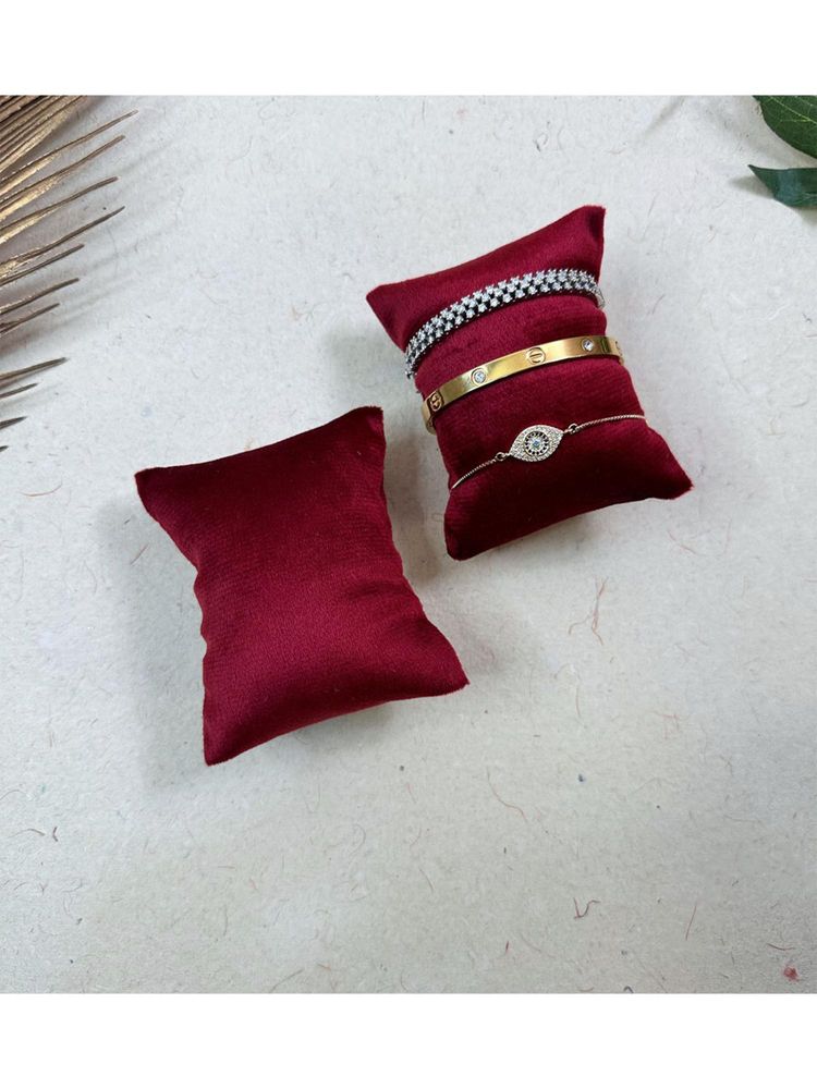 La Trove Luxury Maroon Velvet Watch Organizer Pillows - Pack of 2-picture-15