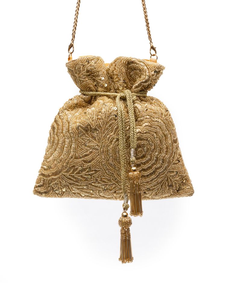 SG By Sonia Gulrajani Mehr Gold Embellished Drawstring Potlis-image-4