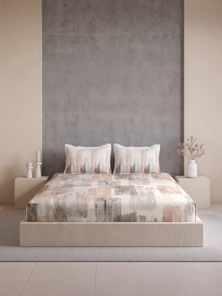 Ddecor Live Beautiful 100% Cotton Abstract 144TC Queen Bedsheet With 2 Pillow Covers - Brown-picture-33
