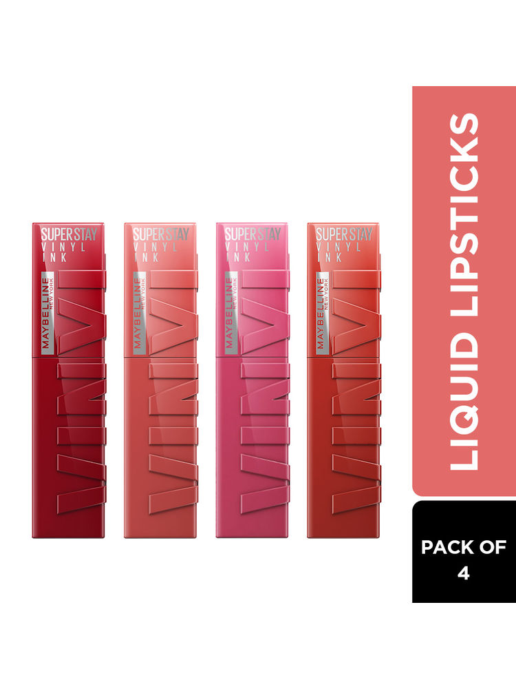 Maybelline New York Superstay Vinyl Ink Liquid Lipstick - Pack of 4
