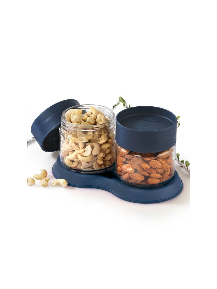 CELLO Modustack Glassy Storage Jar with Tray, Set of 3, 500 ml, Mid Night Blue-picture-14