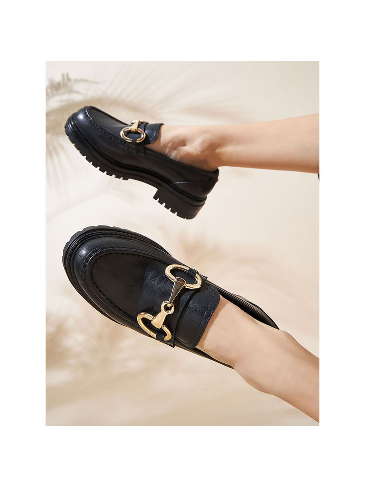 Peach Flores Blake Leather Loafers-Black-picture-21