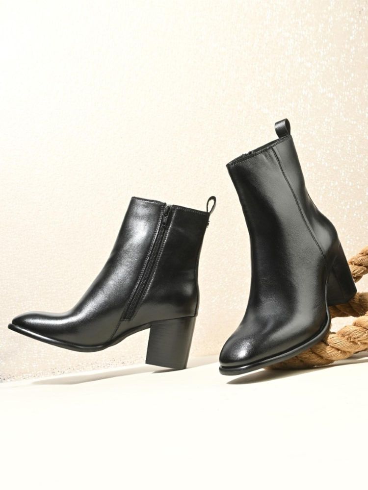 MIORAH Blaze Women Black Leather Casual Boots-image-6