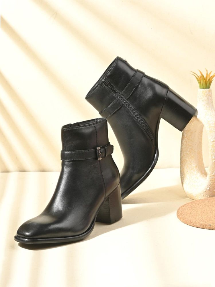 MIORAH Bold Women Black Leather Casual Boots-image-39