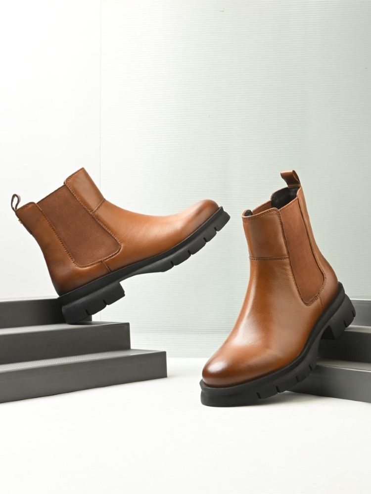 MIORAH Ember Women Tan Leather Chelsea Boots-image-47