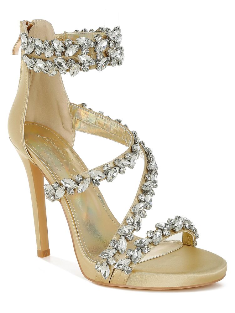 London Rag Women Gold Diamante Embellished Stiletto Sandal Heels-image-47