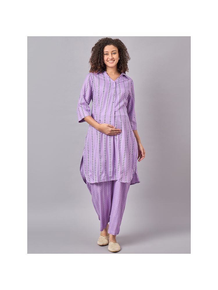Mine4Nine Womens Shirt Collar Maternity & Nursing Kurta with Pant (Set of 2)-picture-25