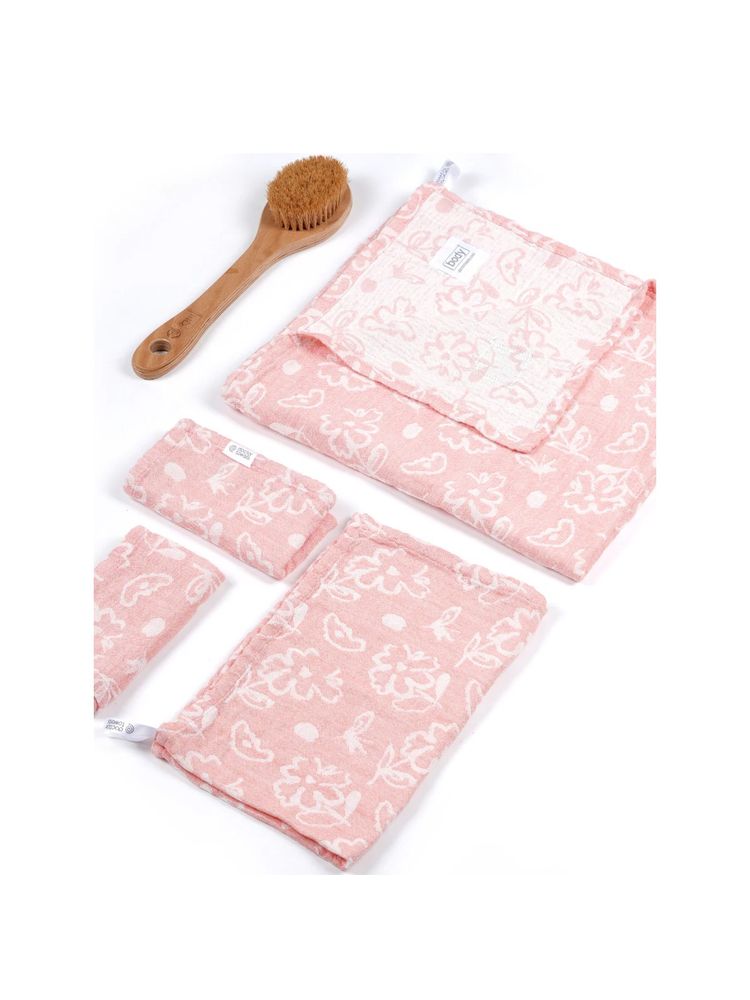 Doctor Towels Pink Banana Jacquard Floral Medium Bath Towel Pack of 4-picture-17