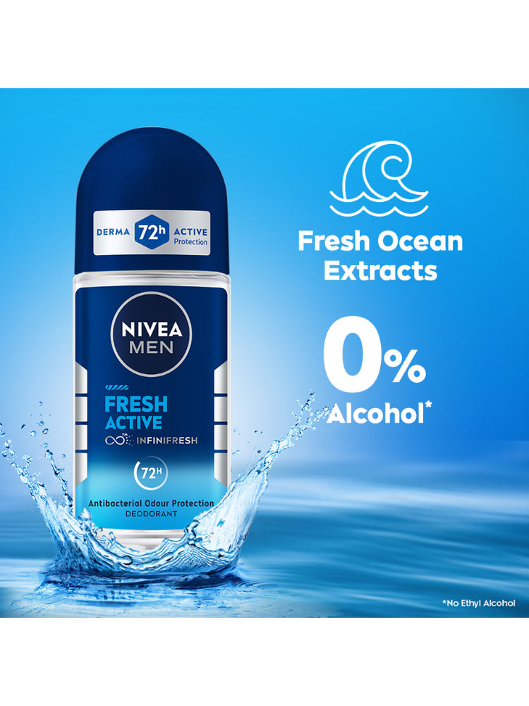 NIVEA MEN Deodorant Roll On, Fresh Active, 48h Long lasting Freshness