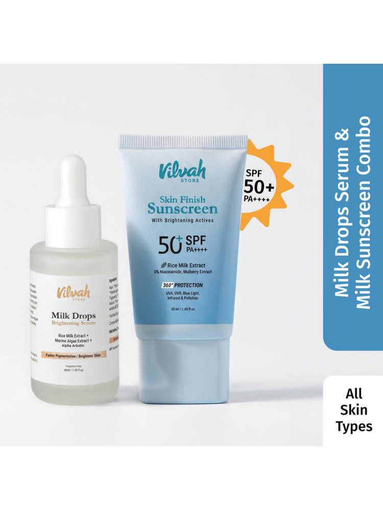 VILVAH Large AM Brightening Combo with Milk Face Serum & Face Sunscreen SPF 50+ PA++++