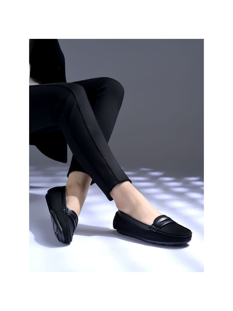 Shoetopia Upper Suede Detailed Black Loafers for Women-image-16