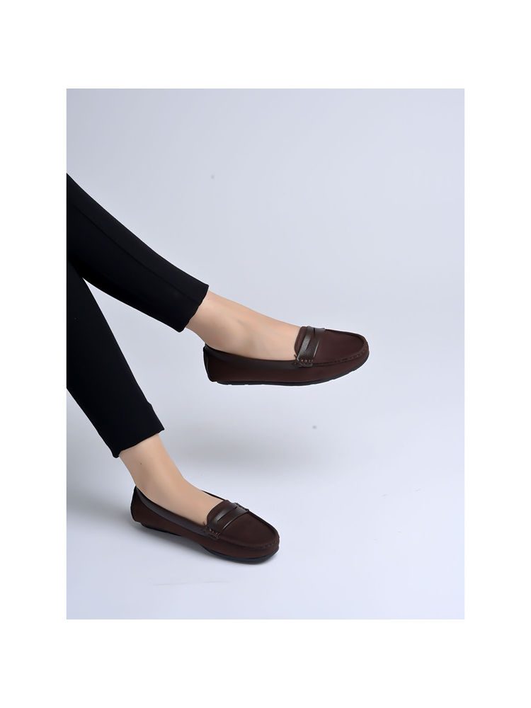 Shoetopia Upper Suede Detailed Brown Loafers for Women-picture-13