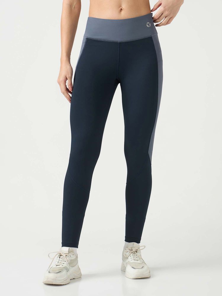 Technosport Women Navy Blue Colorblock Slim Fit Sports Tights-picture-12