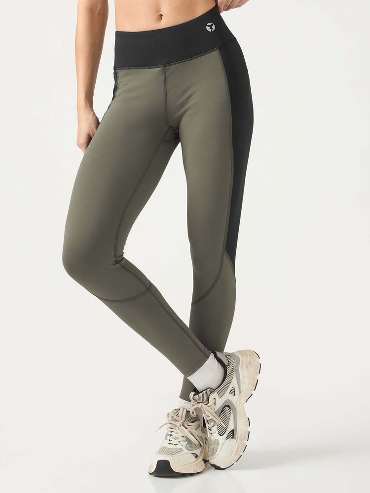 Technosport Women Olive Colorblock Slim Fit Sports Tights-picture-27