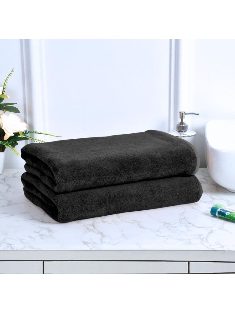 Black Gold Microfiber Bath Towels Super Absorbent Plain Black (Pack Of 2)-image-44