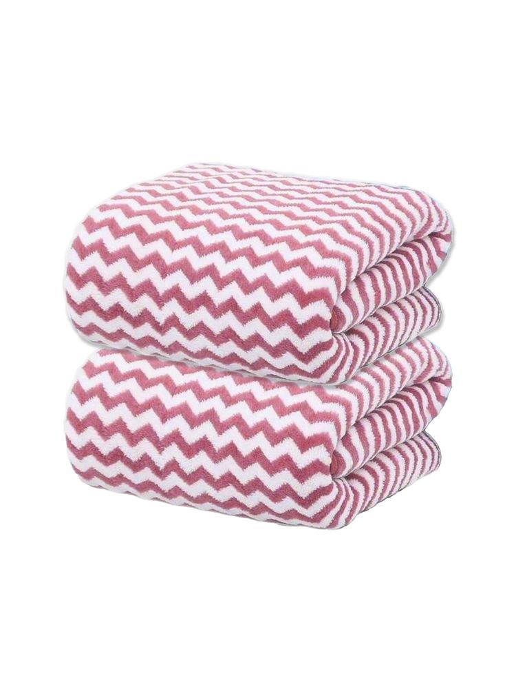 Black Gold Oversized 350 Gsm Microfiber Zigzag Bath Towel Pink (Pack of 2)-image-17