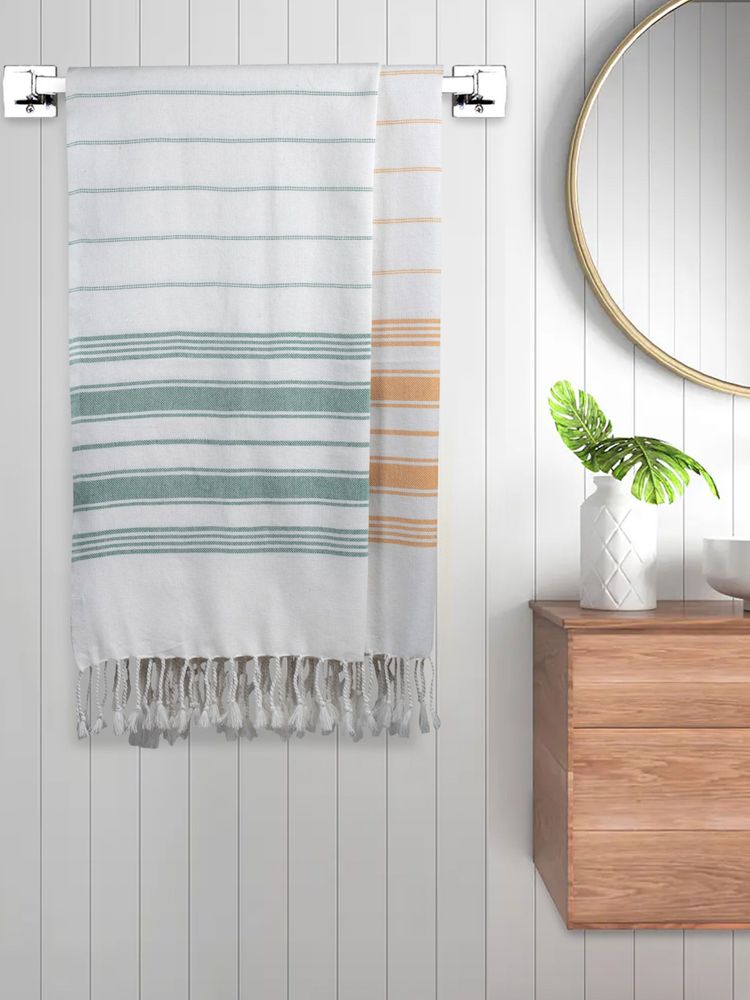FABINALIV Multicolor Striped 220 Gsm Cotton Bath Towels (Pack of 2)-image-36