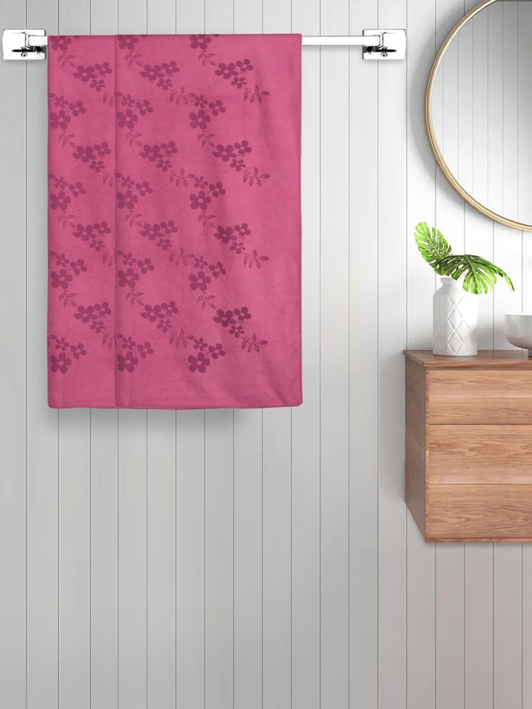 FABINALIV Pink Floral 420 Gsm Cotton Bath Towels (Pack of 2)-image-29