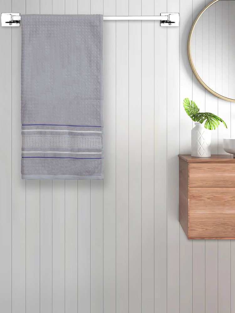 FABINALIV Grey Geometric 420 Gsm Cotton Bath Towel-image-14