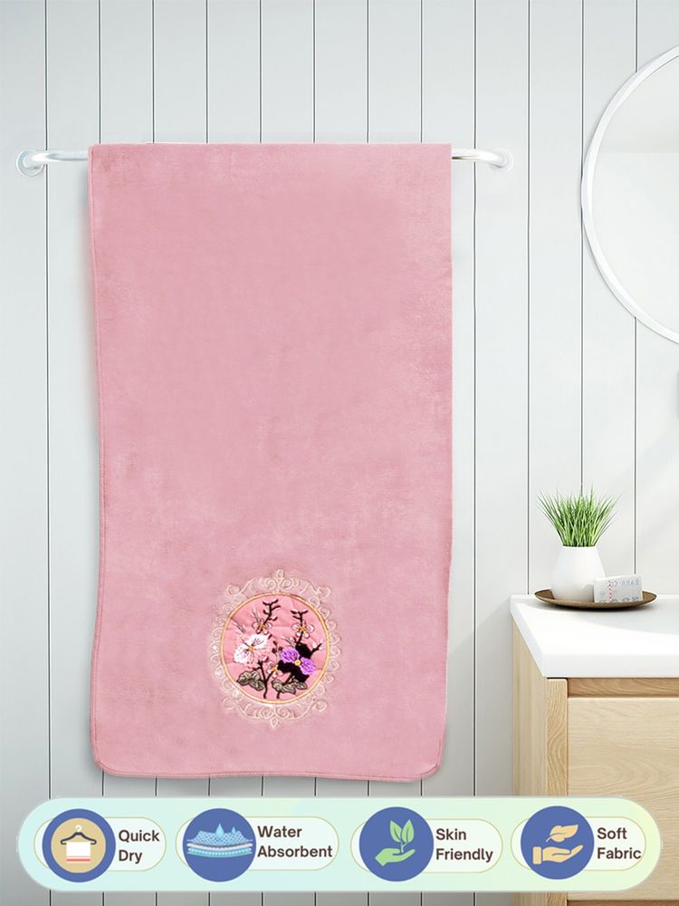 FABINALIV Baby Pink Solid 420 Gsm Cotton Bath Towel-image-6