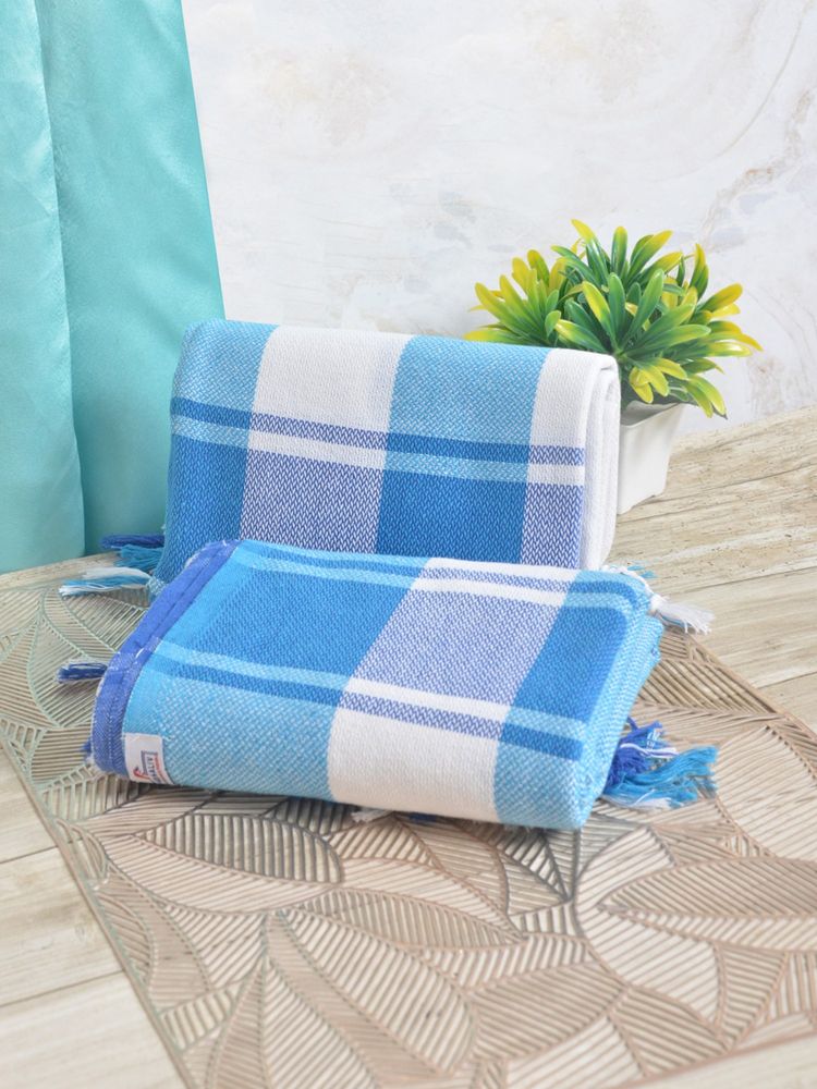 FABINALIV Blue Striped 225 Gsm 100% Cotton Bath Towel (Pack of 2)-image-3