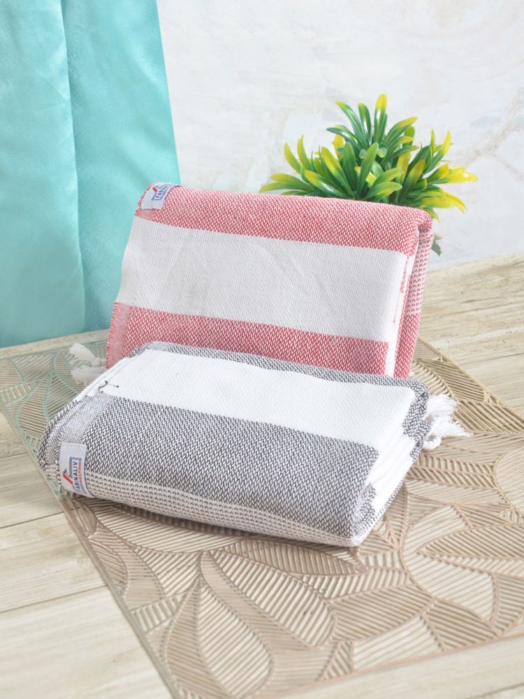 FABINALIV Multicolor Striped 225 Gsm 100% Cotton Bath Towel (Pack of 2)-picture-23