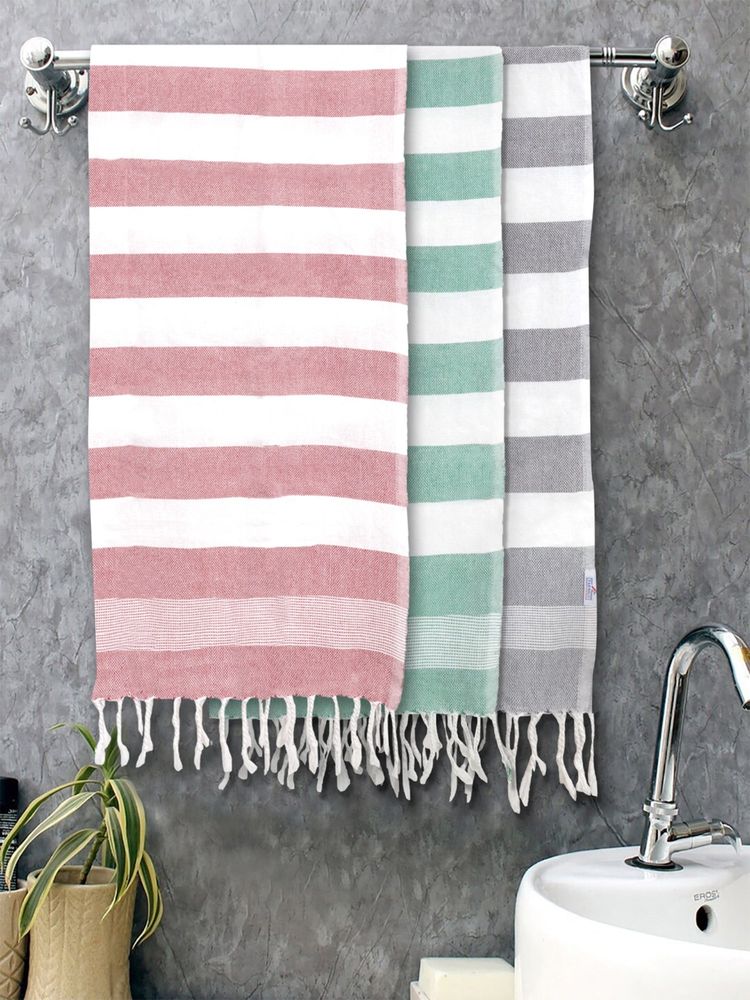 FABINALIV Multicolor Striped 225 Gsm Cotton Bath Towels (Pack of 3)-image-5