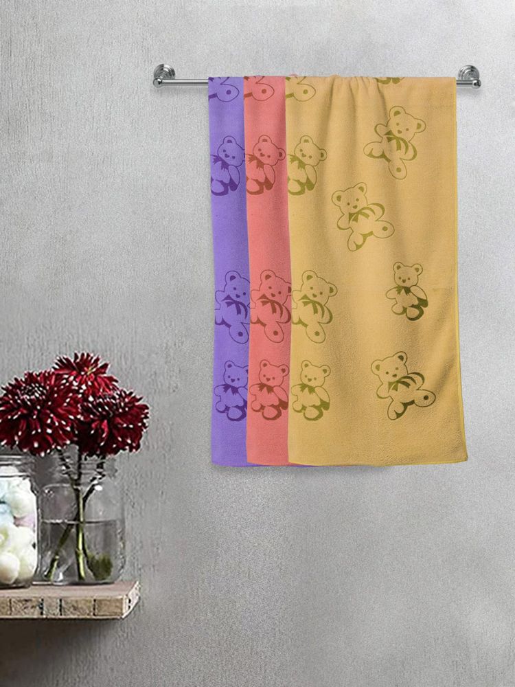 FABINALIV Multicolor Cartoon Print Cotton Kids Bath Towels (Pack of 3)-image-40