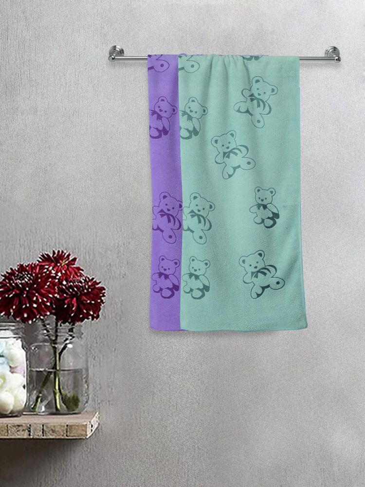 FABINALIV Multicolor Cartoon Print Cotton Kids Bath Towels (Pack of 2)-image-6