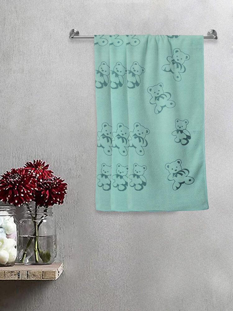 FABINALIV Turquoise Cartoon Print Cotton Kids Bath Towels (Pack of 3)-image-42