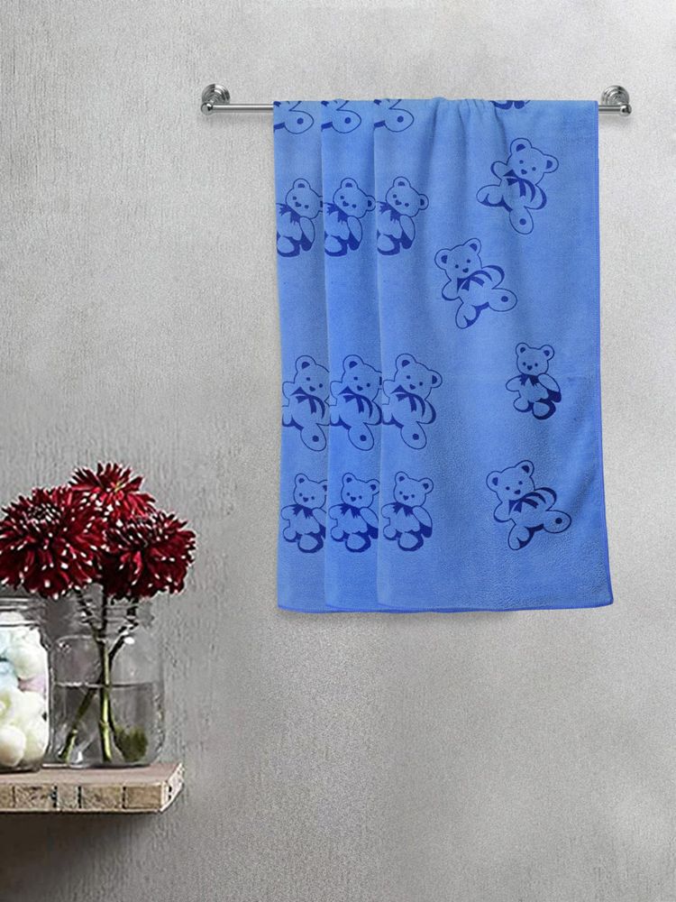FABINALIV Blue Cartoon Print Cotton Kids Bath Towels (Pack of 3)-image-5